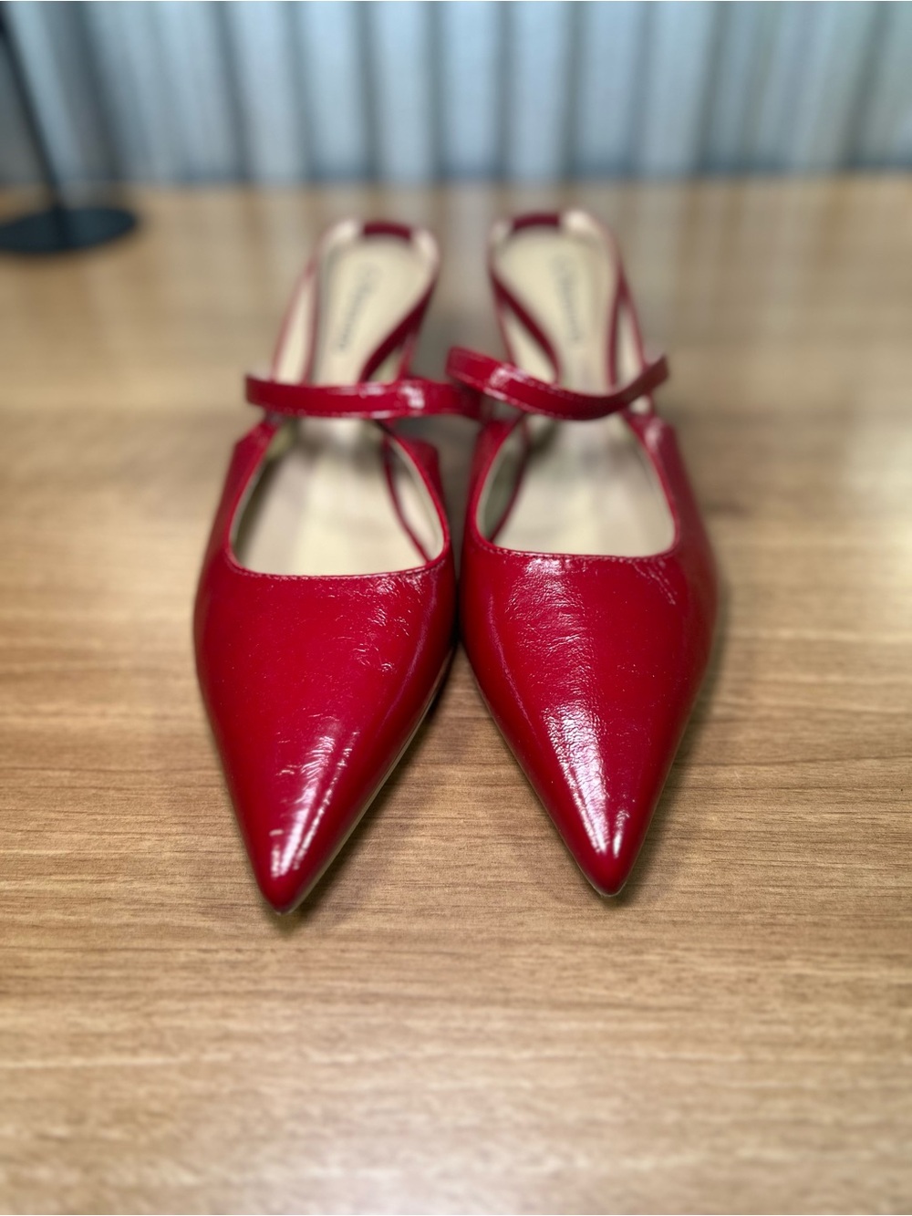 C. Paravano Red Patent Leather Pointed Toe Kitten Heel Slingback Size 39 (Helen)
